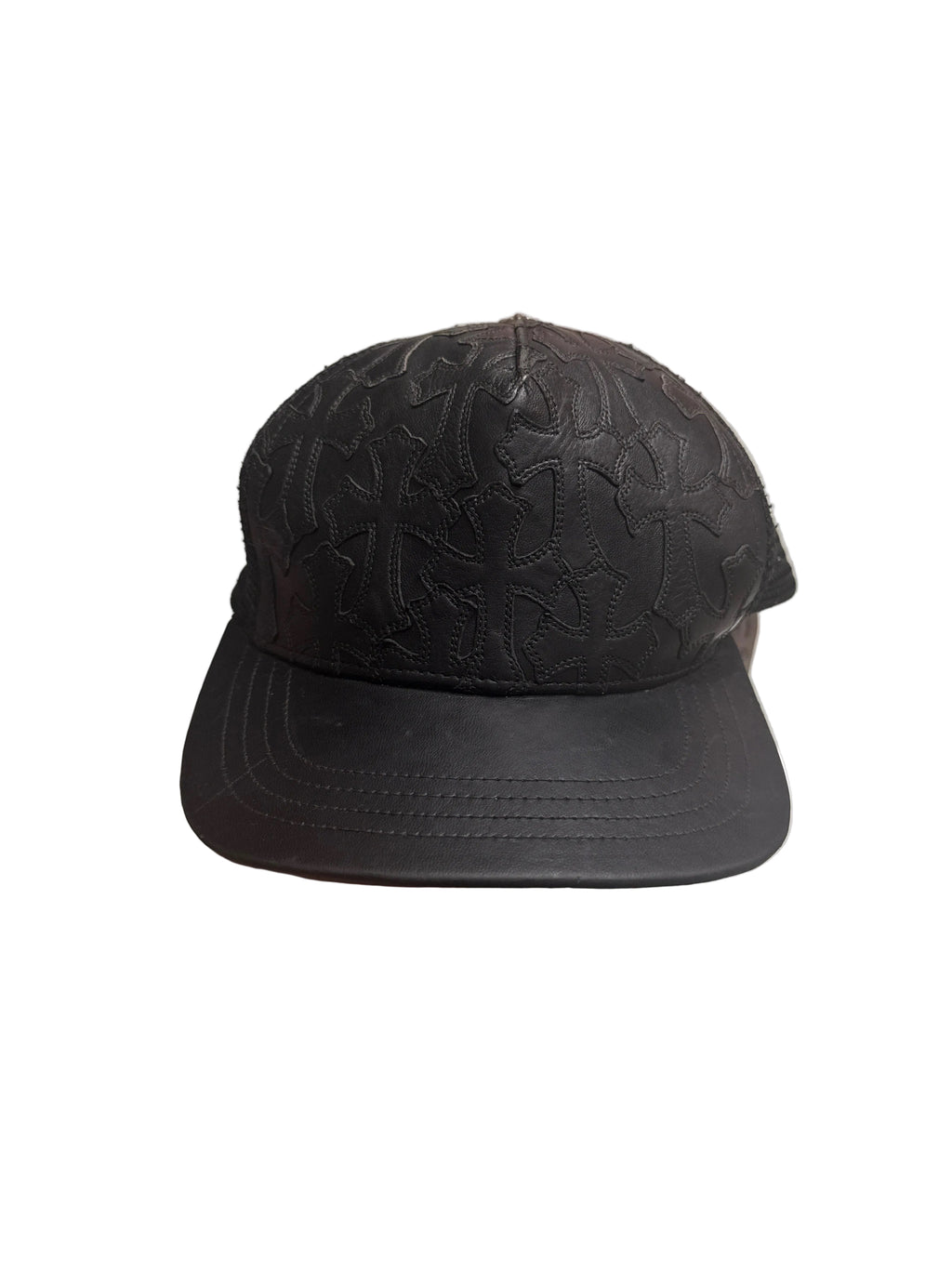 Chrome Hearts Cemetary Cross Leather Stitched Trucker Hat