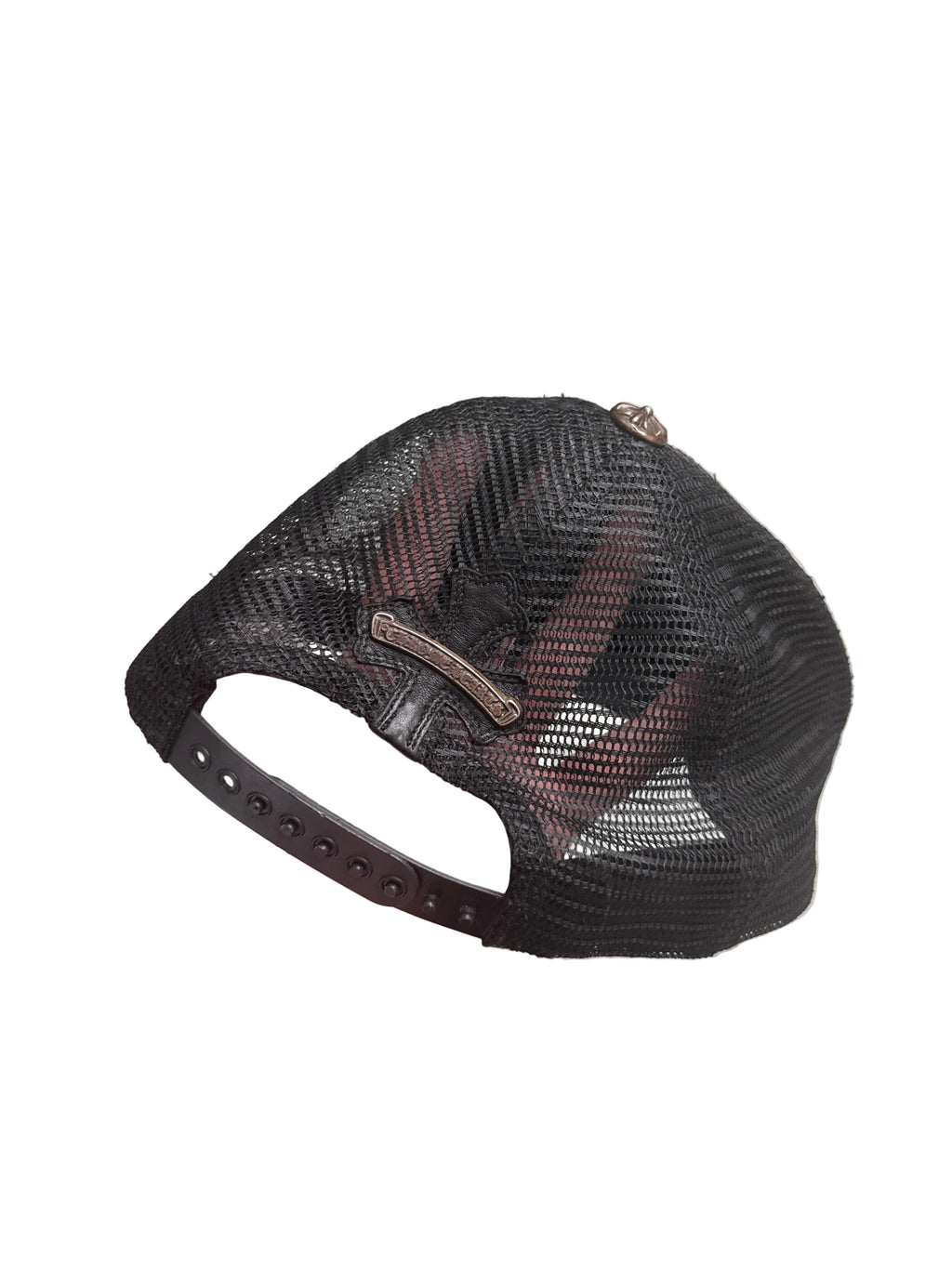 Chrome Hearts Cemetary Cross Leather Stitched Trucker Hat