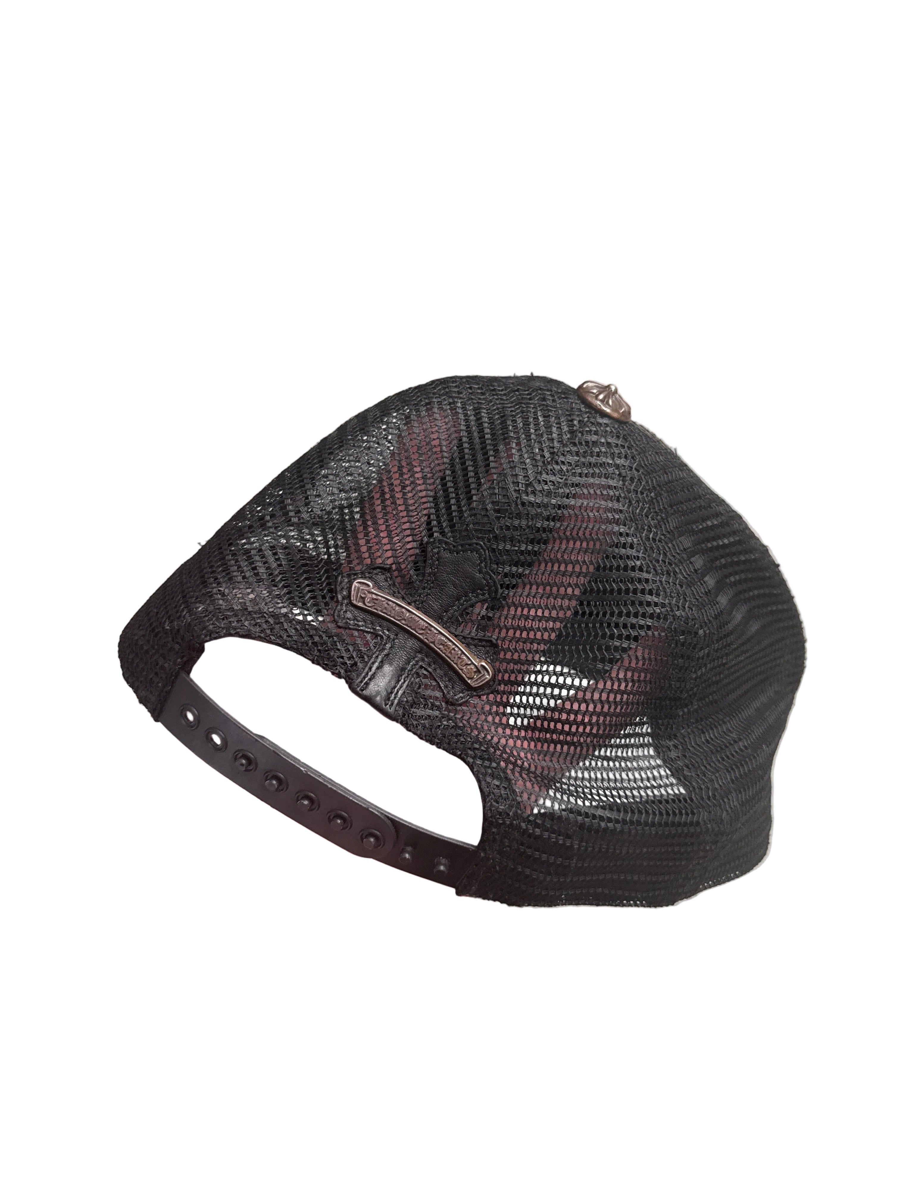 Chrome Hearts Cemetary Cross Leather Stitched Trucker Hat
