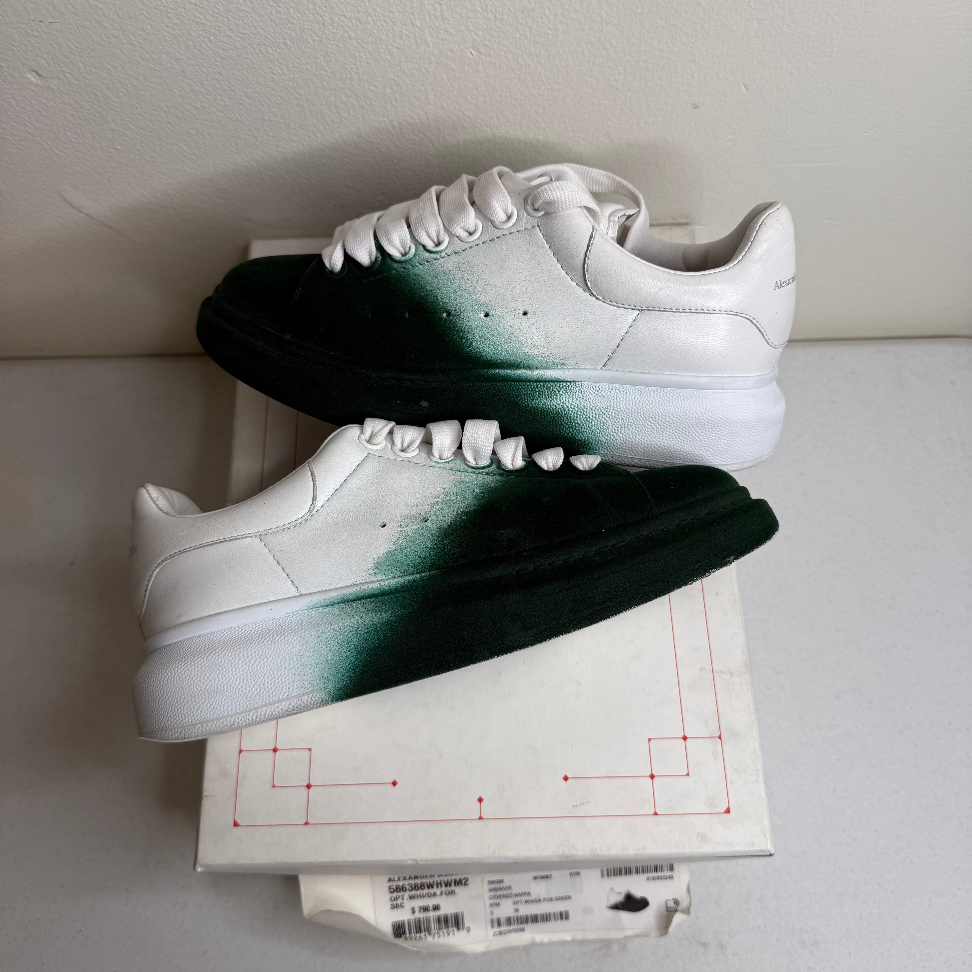 Alexander McQueen White Green Suede Sneaker