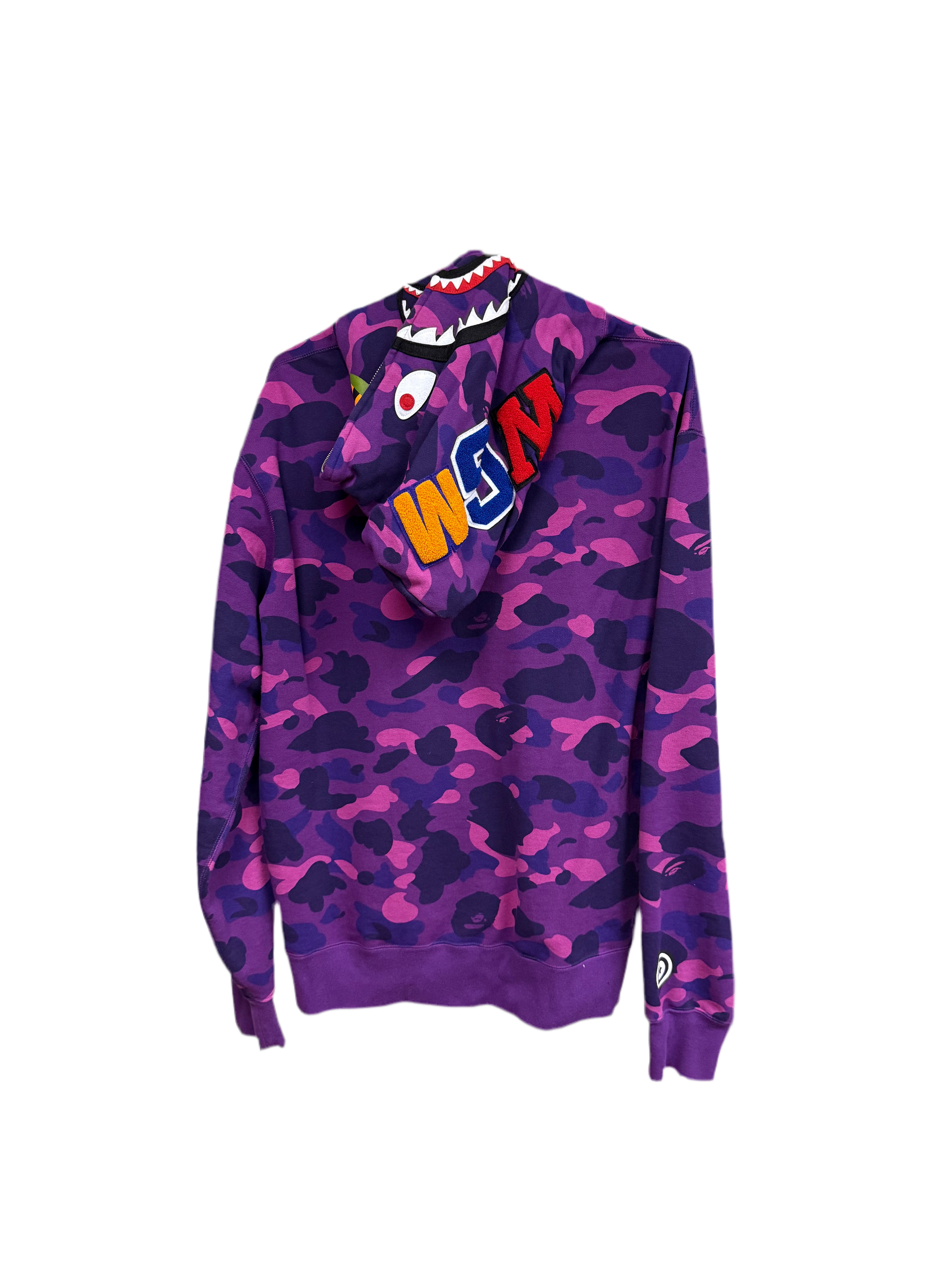 Bape Camo Shark Full Zip Hoodie Purple