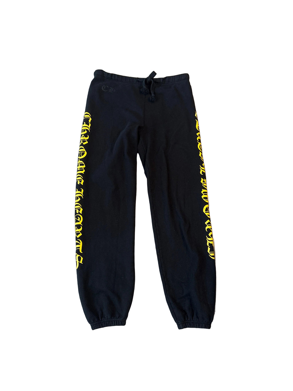 Size Large - Chrome Hearts Script Letter Sweatpants Black & Yellow