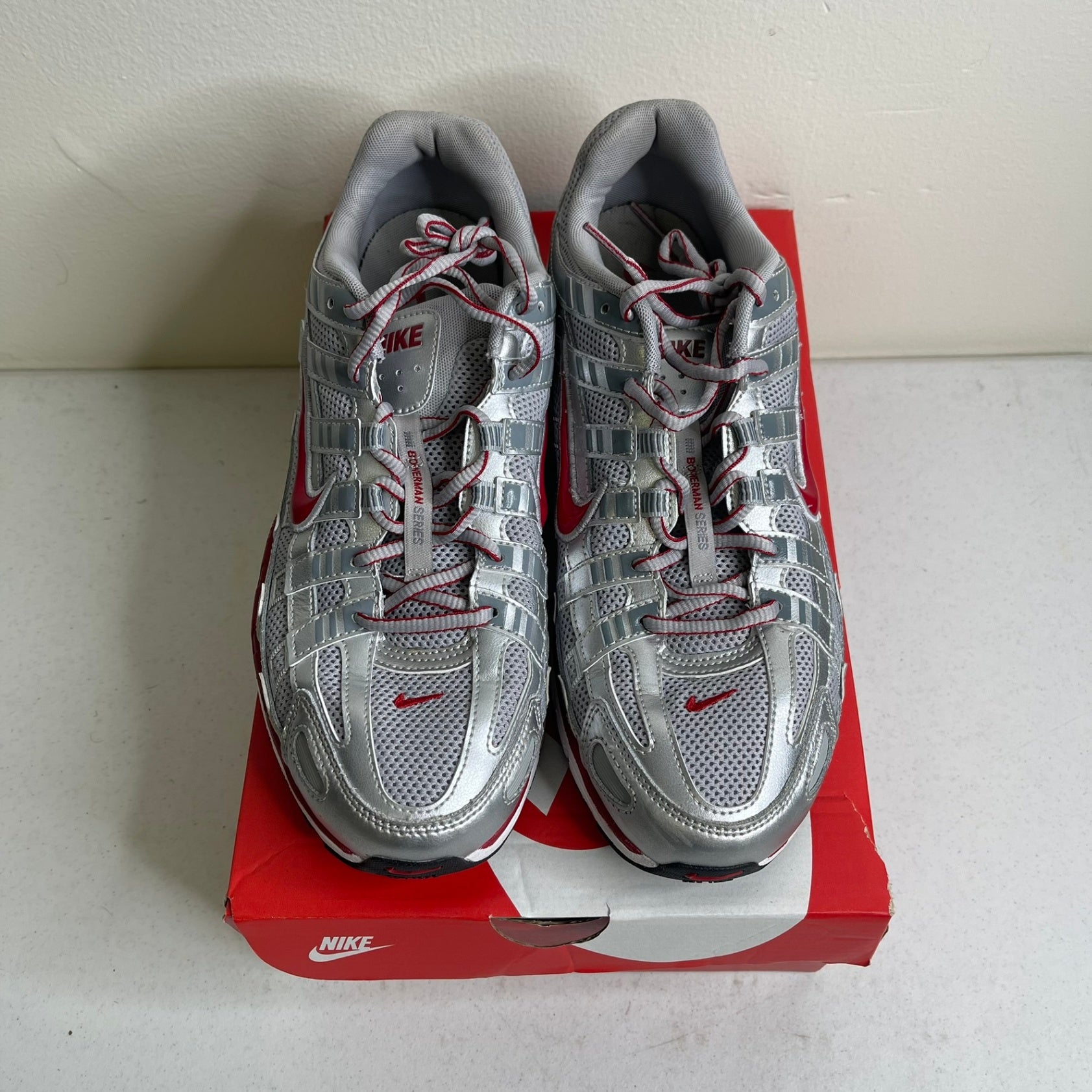 Nike P-6000 Metallic Silver Gym Red